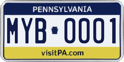 PA license plate MYB0001