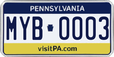 PA license plate MYB0003