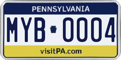PA license plate MYB0004