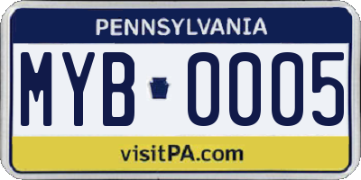 PA license plate MYB0005