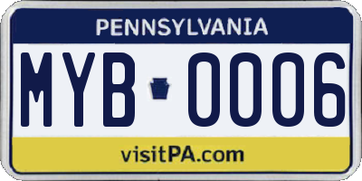 PA license plate MYB0006