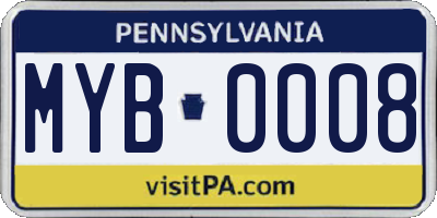 PA license plate MYB0008