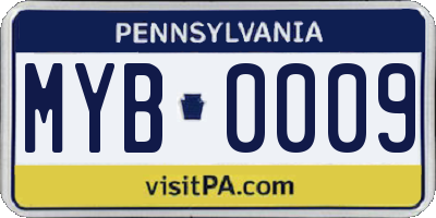 PA license plate MYB0009