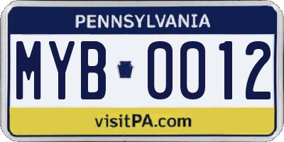 PA license plate MYB0012