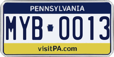 PA license plate MYB0013