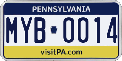 PA license plate MYB0014