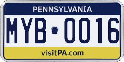 PA license plate MYB0016