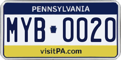 PA license plate MYB0020