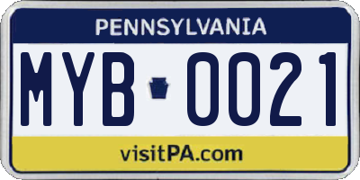 PA license plate MYB0021