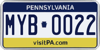 PA license plate MYB0022