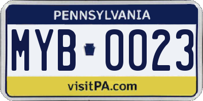 PA license plate MYB0023