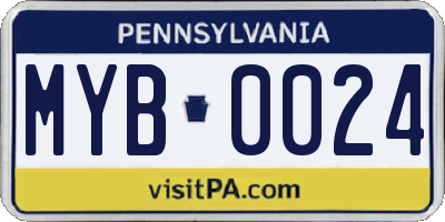 PA license plate MYB0024