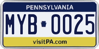 PA license plate MYB0025