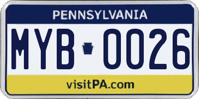 PA license plate MYB0026