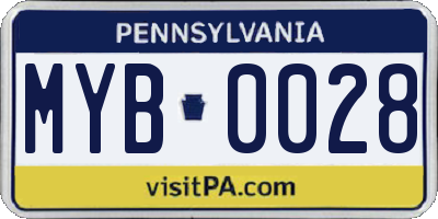 PA license plate MYB0028