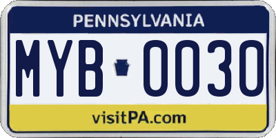 PA license plate MYB0030