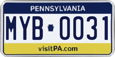 PA license plate MYB0031