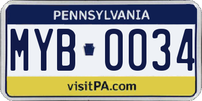 PA license plate MYB0034