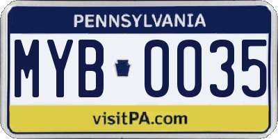 PA license plate MYB0035