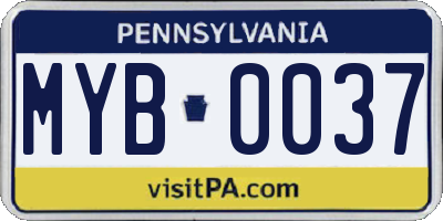 PA license plate MYB0037