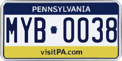 PA license plate MYB0038