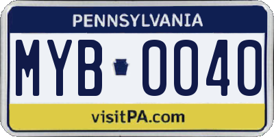 PA license plate MYB0040