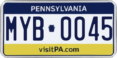 PA license plate MYB0045