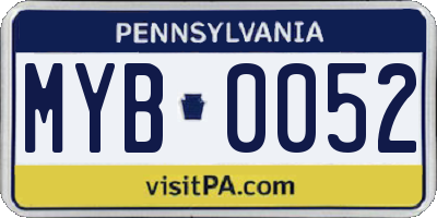 PA license plate MYB0052