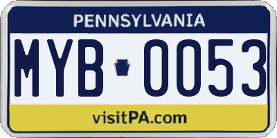 PA license plate MYB0053