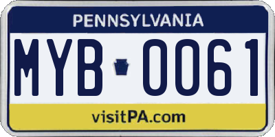 PA license plate MYB0061