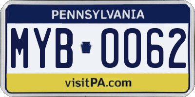 PA license plate MYB0062