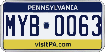 PA license plate MYB0063