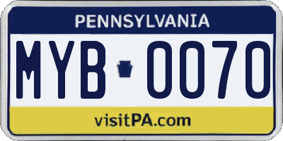 PA license plate MYB0070