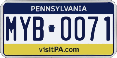 PA license plate MYB0071