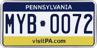 PA license plate MYB0072