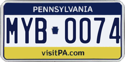 PA license plate MYB0074