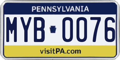 PA license plate MYB0076