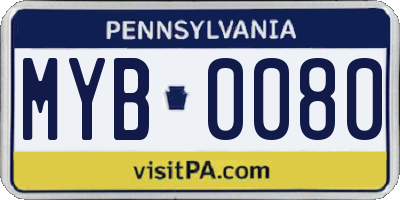 PA license plate MYB0080