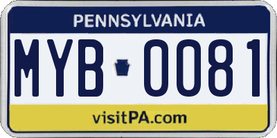 PA license plate MYB0081
