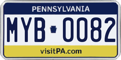PA license plate MYB0082