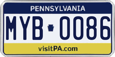 PA license plate MYB0086