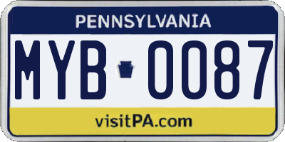 PA license plate MYB0087
