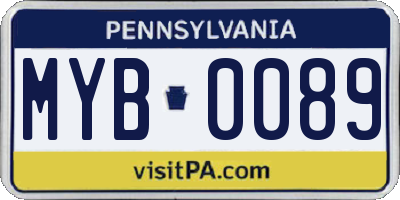 PA license plate MYB0089