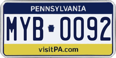 PA license plate MYB0092