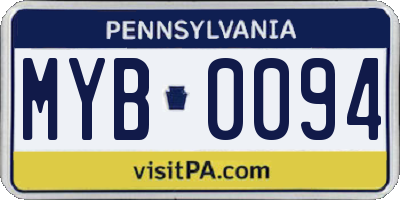 PA license plate MYB0094