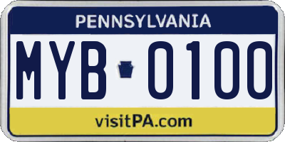 PA license plate MYB0100