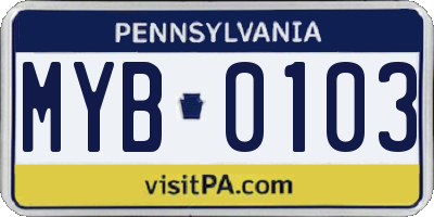 PA license plate MYB0103
