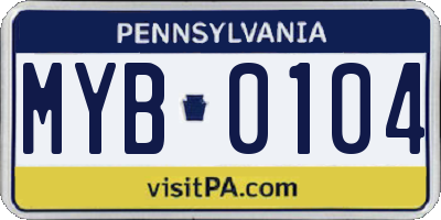 PA license plate MYB0104