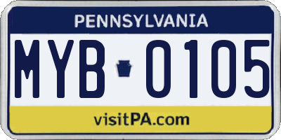 PA license plate MYB0105