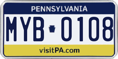 PA license plate MYB0108